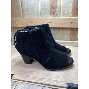 US9.5 NEW Minnetonka Womens Open Toe Bootie Boots Western Suede Black